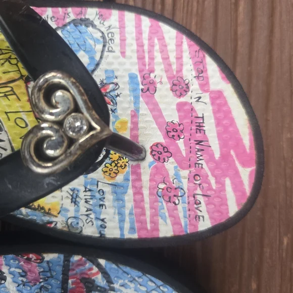 Brighton Multicolor Flip Flops with Black Straps - Picture 4 of 10